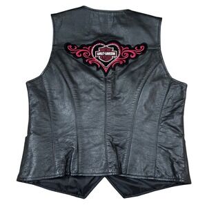 Womens Medium Vintage Biker Patches Harley Davidson Genuine Leather Vest Sturgis